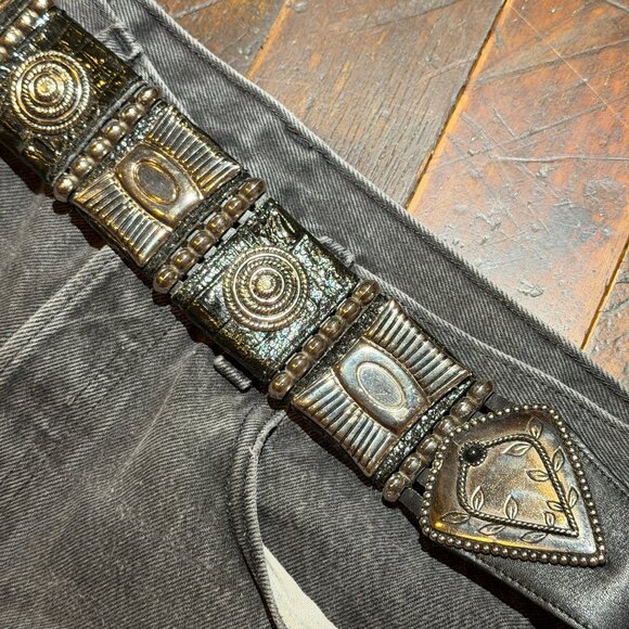 Avignon Accessories - Avignon Genuine Leather Belt Jeweled Metal Detail Vintage Alt 80s